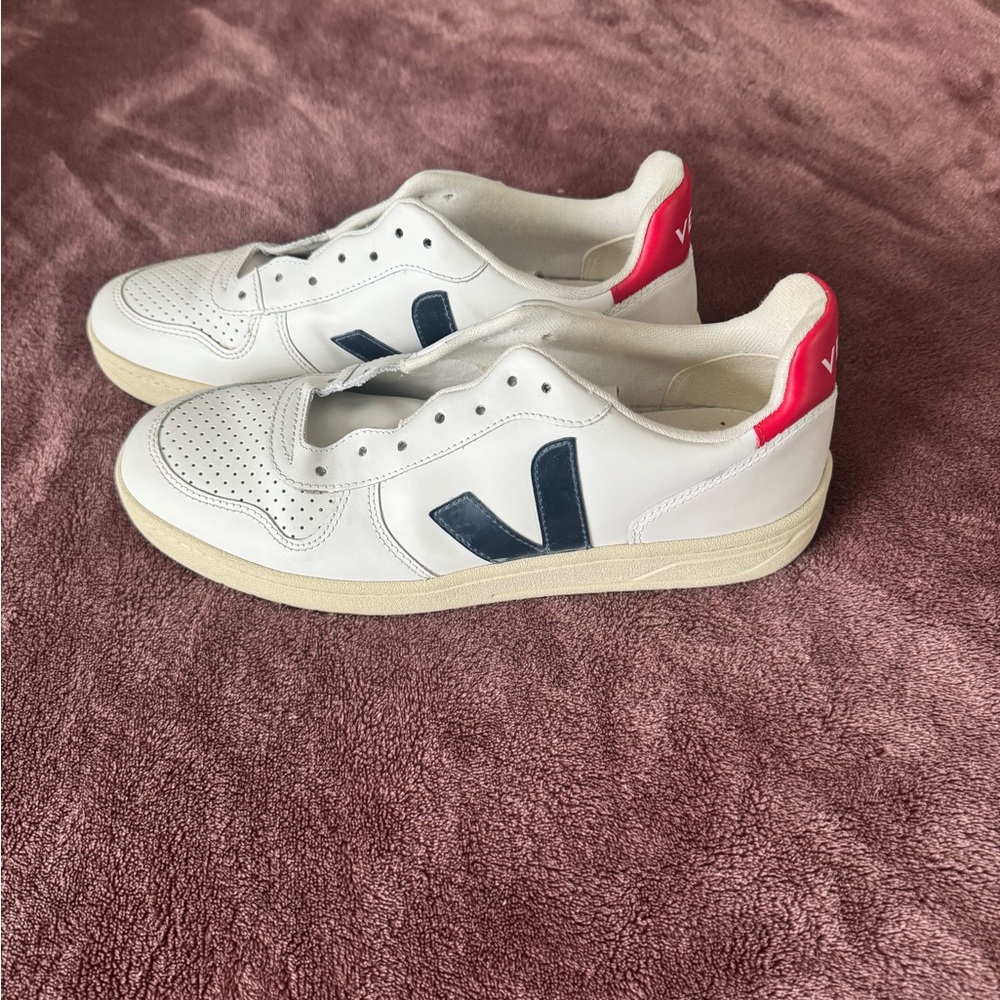 Veja White Sneakers with Navy and Red Accents
